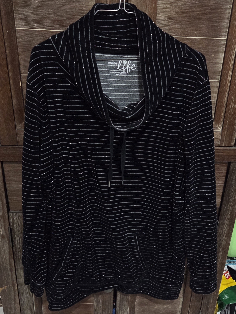 Made For Life Women's Plus Size Black Pullover Top Black W/silver Stripes 2XL